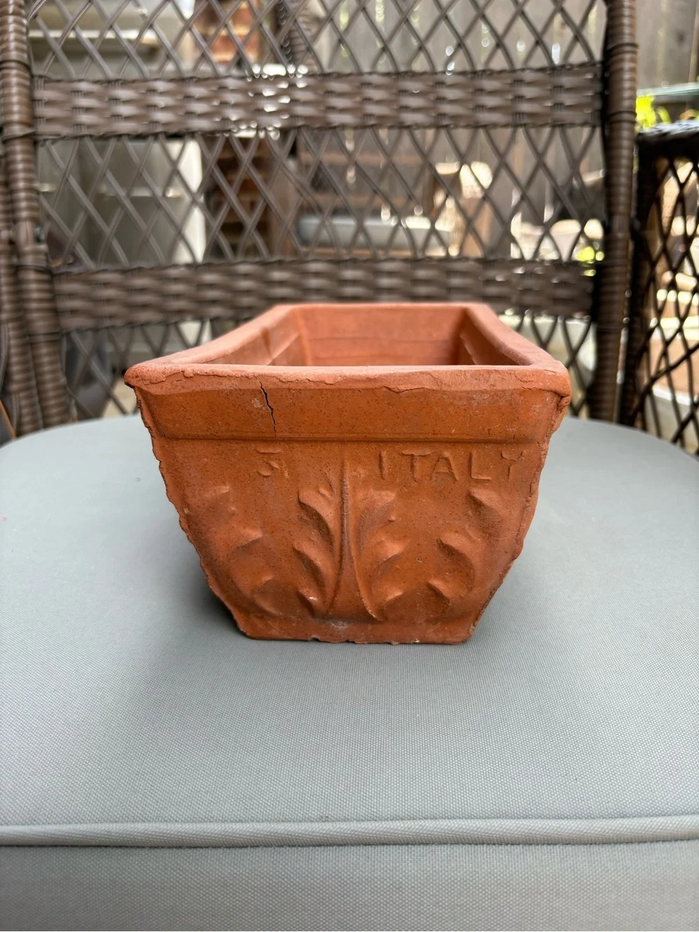 Italian Made Terracotta Acanthus Leaf Relief Rectangular Planter - Rustic Orange